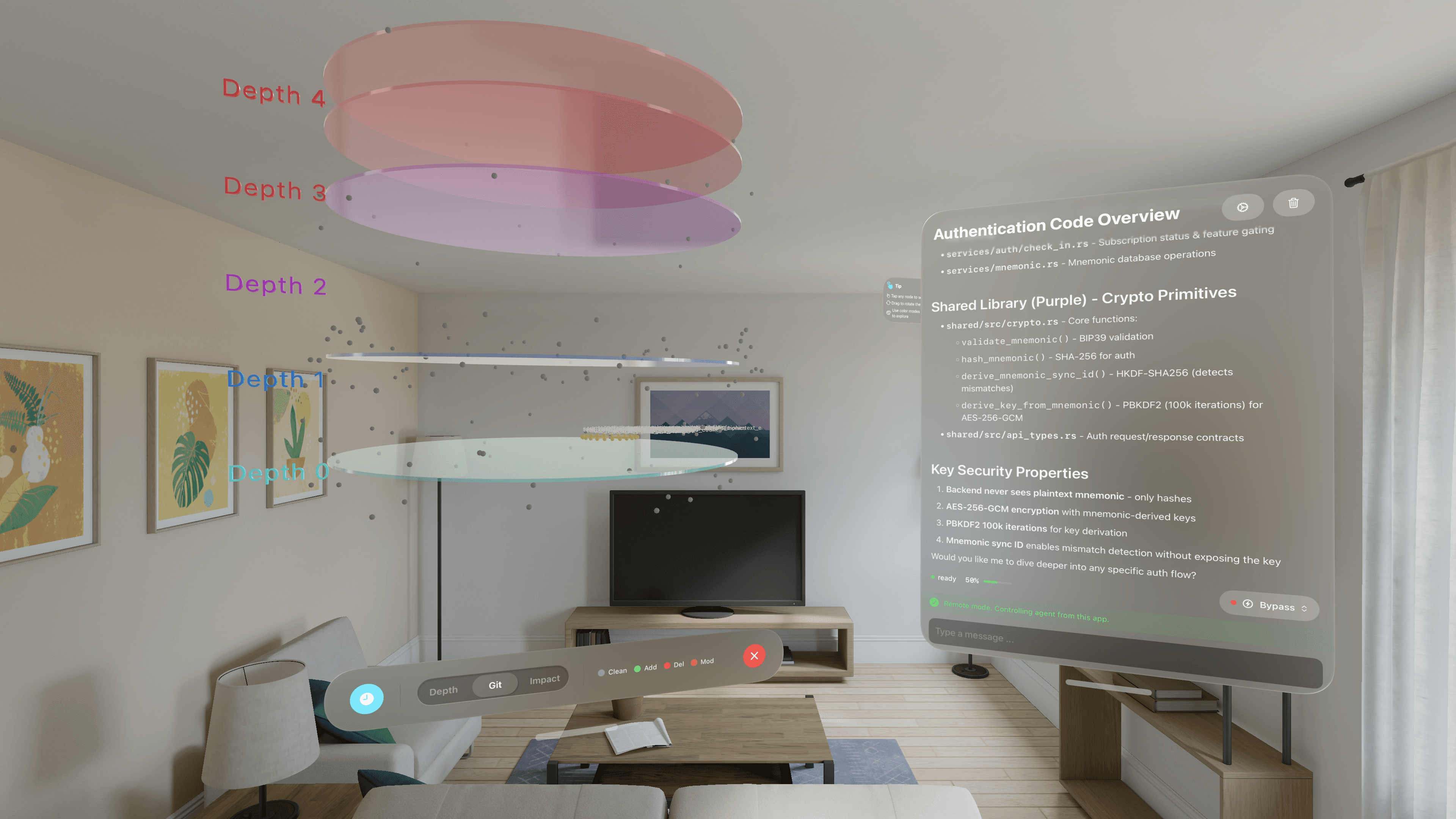 AI agent explaining authentication code with 3D visualization