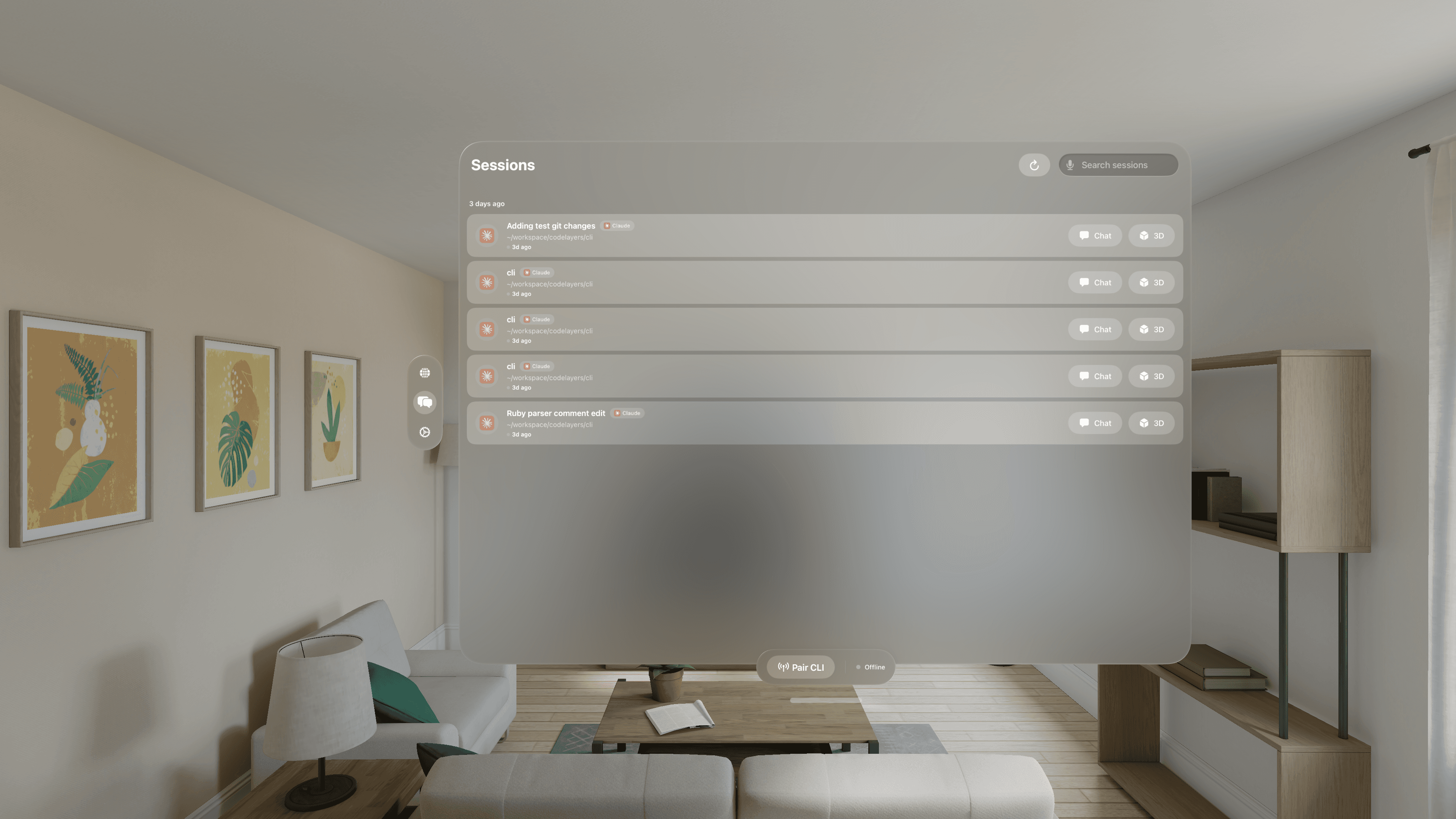 Sessions list showing synced repositories